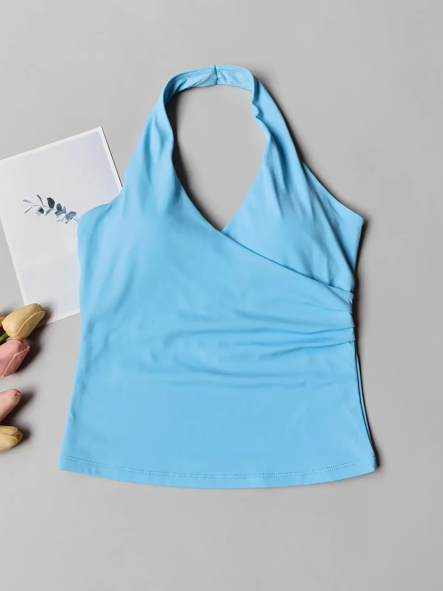 Women's Hanging Neck Yoga Vest Top High Elasticity Comfortable Breathable Cross Back Slimming Sports Fitness Bra Clothing