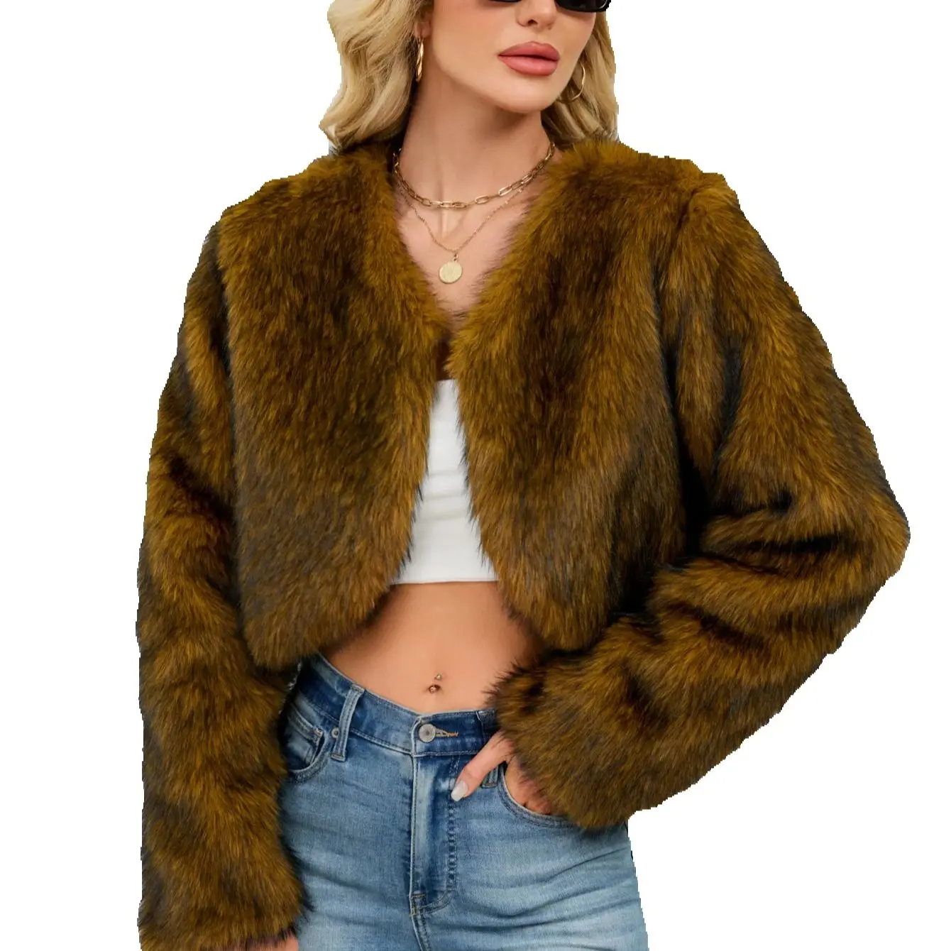 New fashionable and casual women's faux fur top and women's plush short coat for autumn and winter 2025