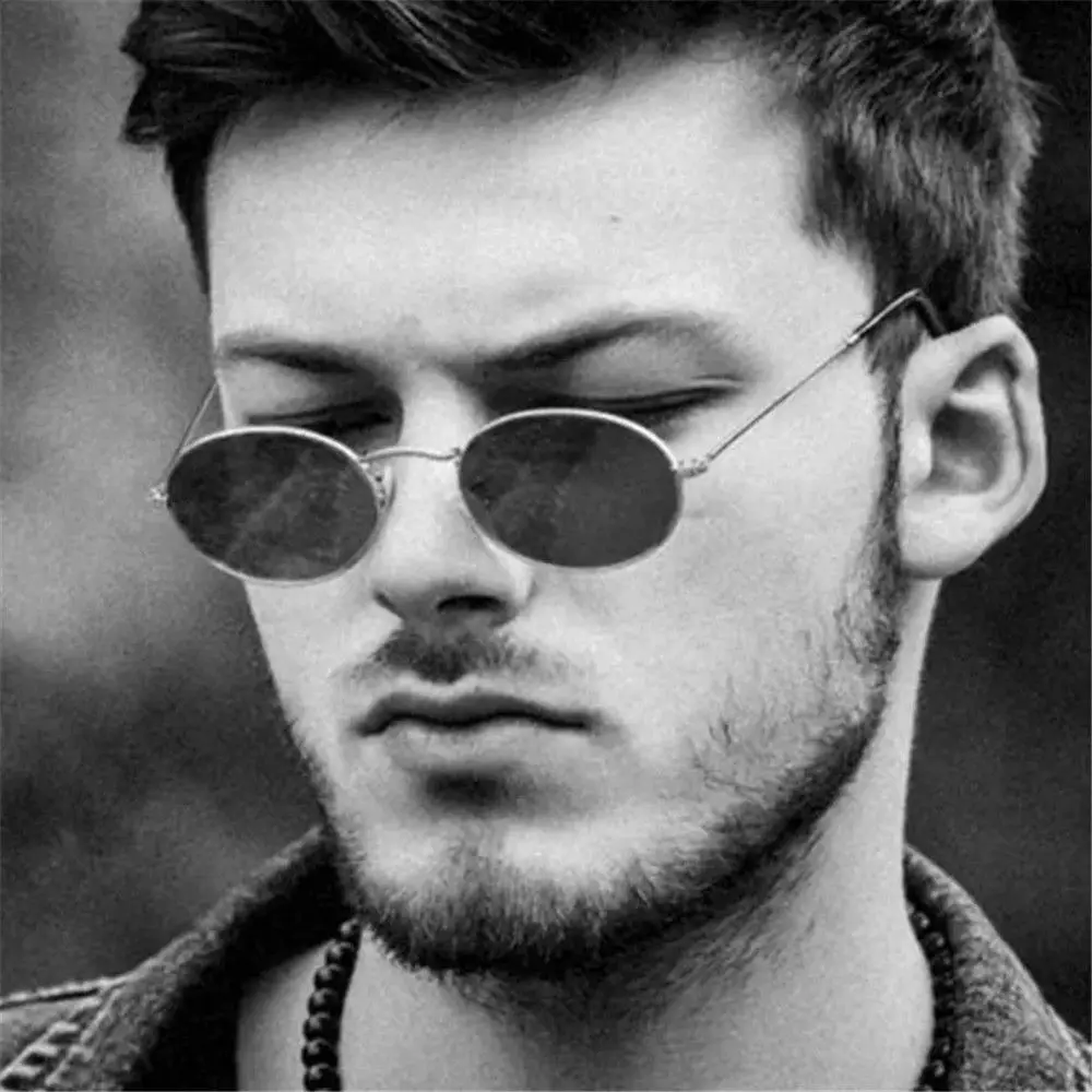 Festival Vintage Steampunk UV400 Metal Men\'s Shades Sun Glasses Gradient Mirror Glasses Oval Sunglasses