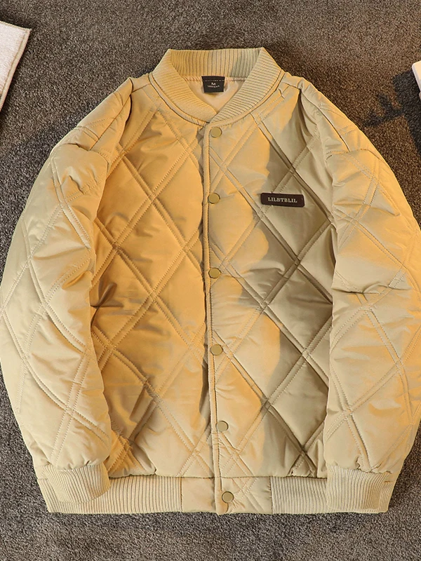 

Men's Winter Thickened Cotton Jacket Diamond Pattern Stand Collar Loose Fit Hip Hop Style Casual Fashion Urban Wear