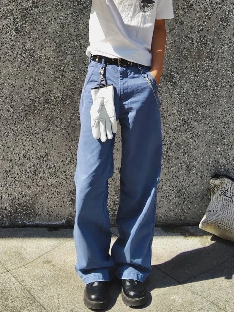 

Мужские повседневные брюки American Sle Cleanfit Retro Washed Blue: свободные, прямые, из хлопка, для работы и отдыха