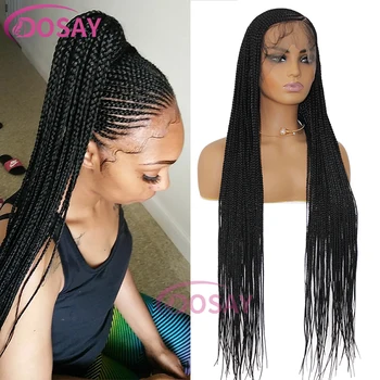 Syntetyczne 360 pełne koronkowe peruki 36 cali długie Cornrow pleciona peruka darmowa fryzura przezroczysta koronkowa bogini bez węzłów Locs warkocze peruka