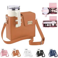 Bolso de hombro tipo bandolera con soporte para botella de agua, bolsa de protección multifuncional para vacaciones, bolsa de almacenamiento de vasos de agua portátil para exteriores