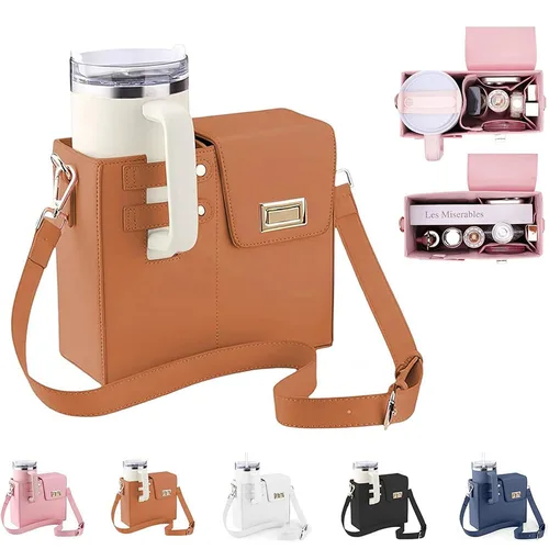 Bolso de hombro tipo bandolera con soporte para botella de agua, bolsa de protección multifuncional para vacaciones, bolsa de almacenamiento de vasos de agua portátil para exteriores