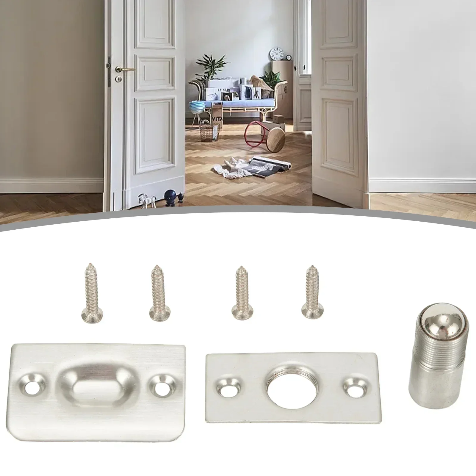 Roller Latch Door Catch Adjustable Parts Replacement Rust Proof Silver Stainless Steel Double Closet Door Brand New