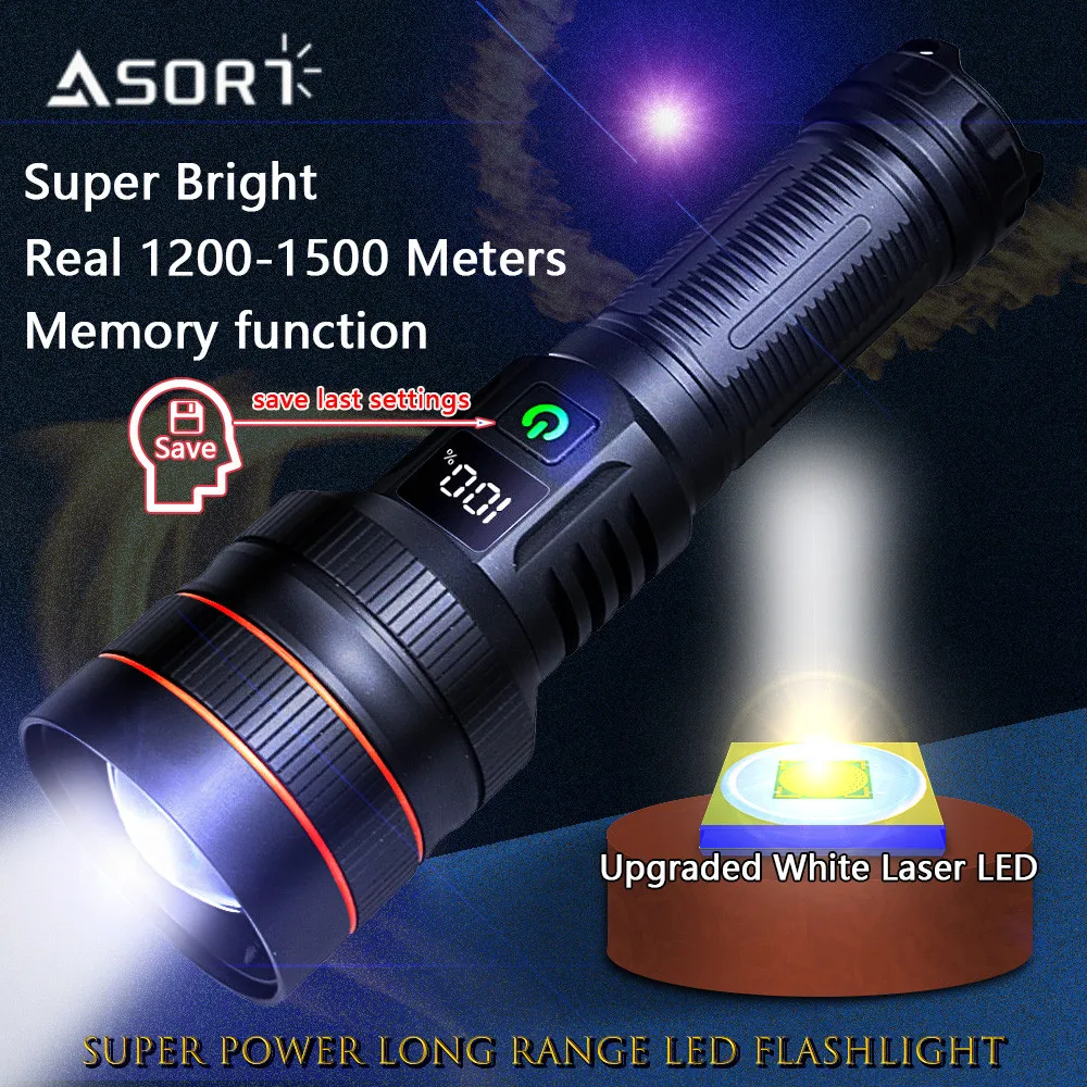 New Upgrade Super Long Range LED Flashlight Type-C Charging Strong Light Tactical Torch Lamp Outdoor Portable Lantern Waterproof