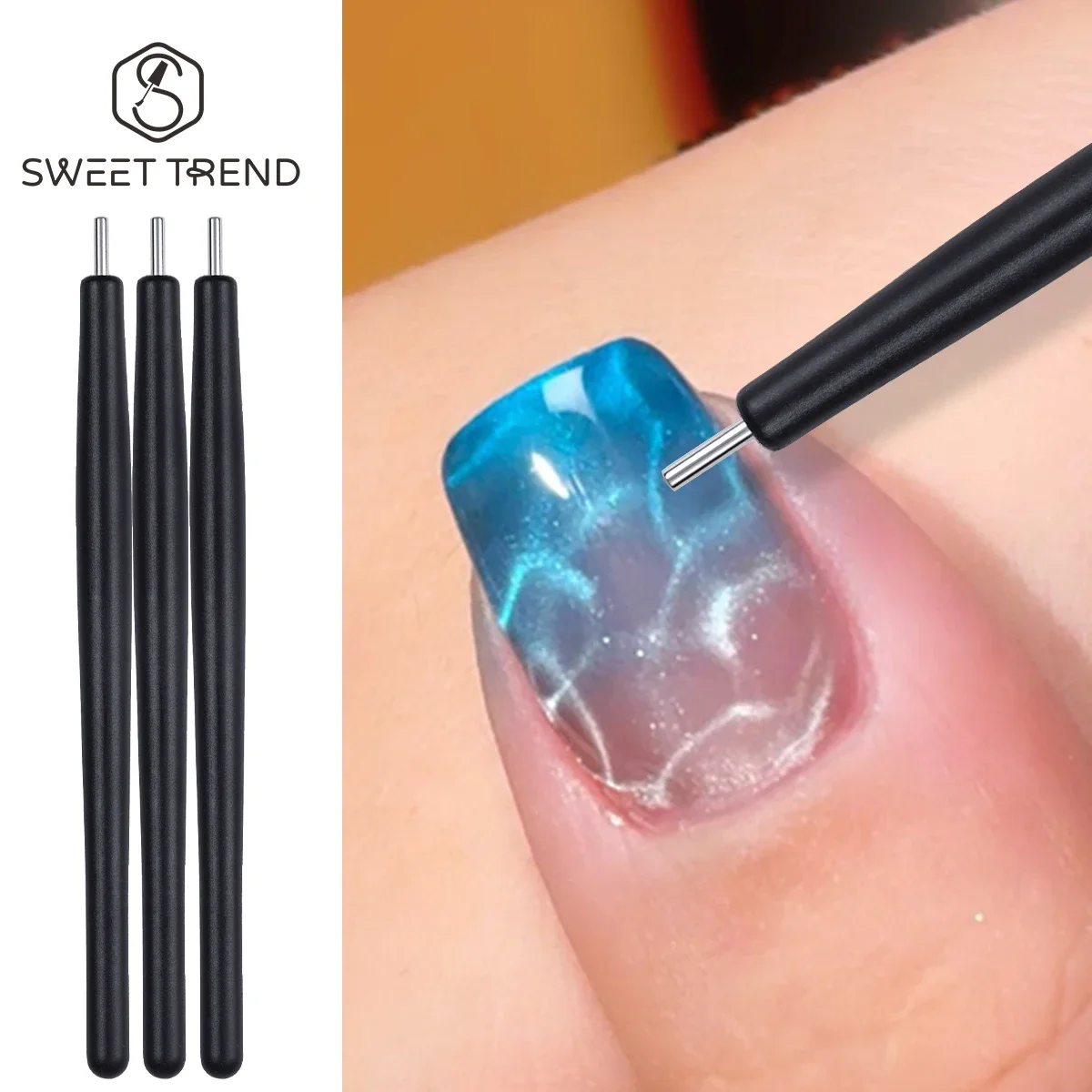 3pcs Cat Eye Nail Polish Magnetic Pen Wave Circle Image French Style Magnet Tool Creative Drawing Design Salon Manicure Supplies