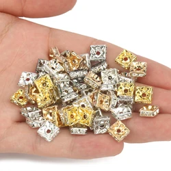 50pcs Gold Silver Color Plated Square Rhinestone Rondelle Crystal Beads Loose Spacer Bead for Jewelry Making DIY Charm Necklace