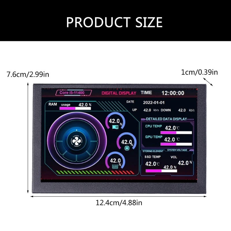 Monitores computador USB IPS 5" para exibição temperatura dados da CPU AIDA64