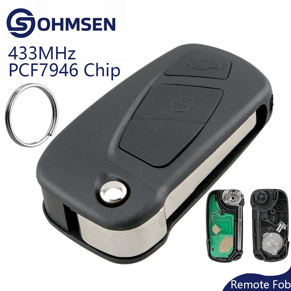 

OHMSEN Remote Control Car Key Fob Flip Blade 3 Button 433MHz for Ford KA MK2 2008-2016 PCF7946 Chip