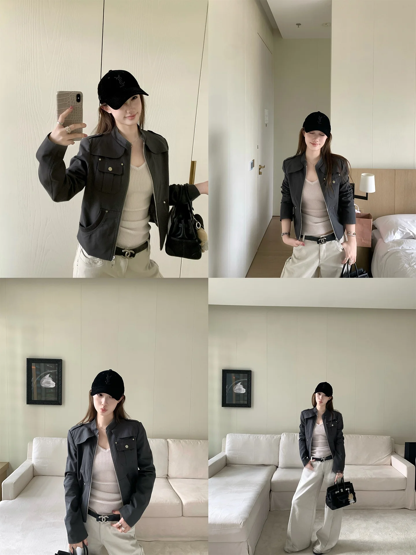 Slimming Faux Leather Jaet Stand Collar Workwear Sle Early Spring Faion Design Zipper Decoration Stand Fit Ladies Coat