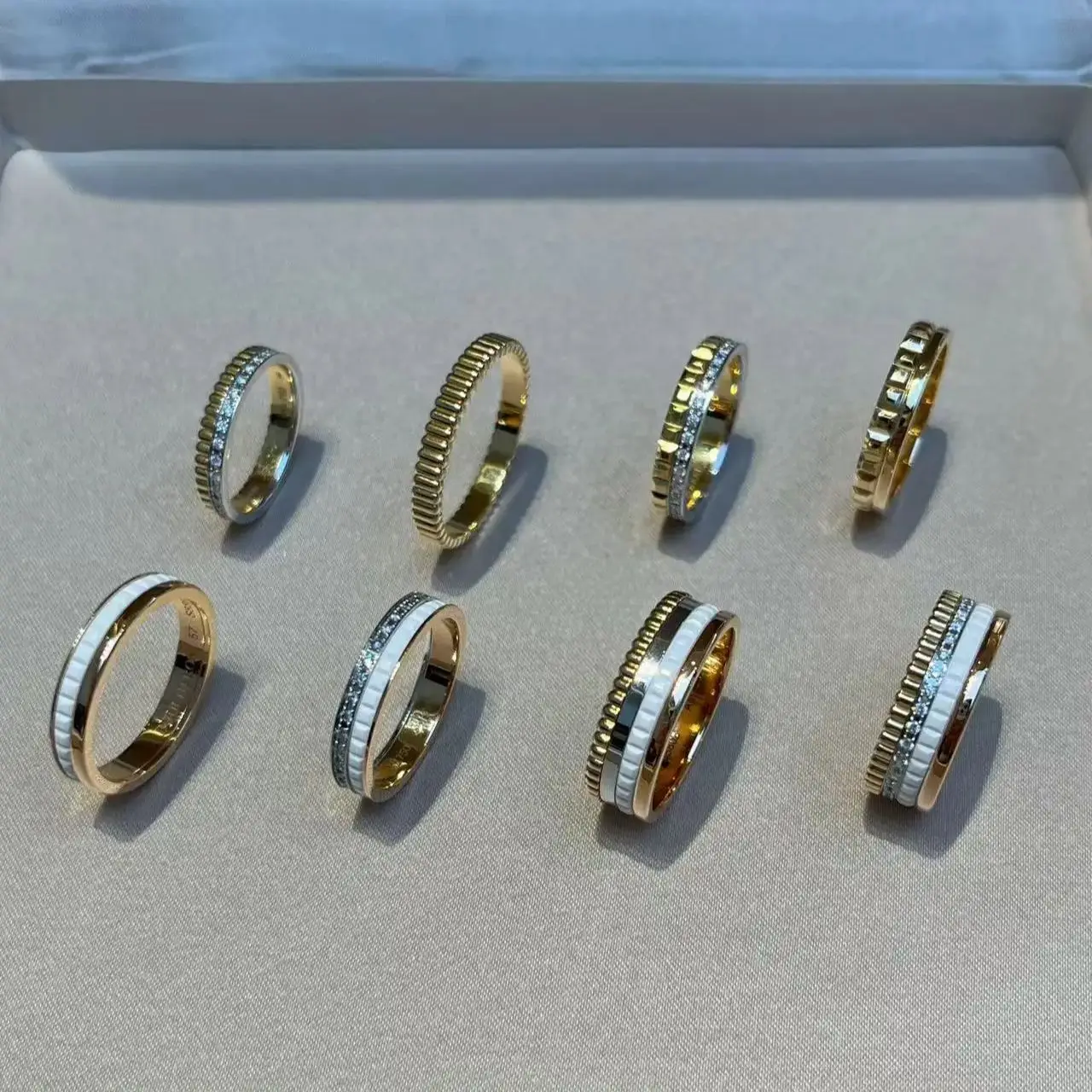 French Luxury Style Rotating Gear Rotatable Man and Woman Couple Rings Moissanite High quality Black White Square Festival Gift