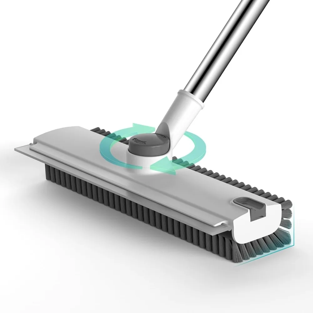

3-in-1 Adjustable Floor Scrub Brush with Squeegee Long Handle Stiff Bristles for Bathroom Garage Tile Deck Patio