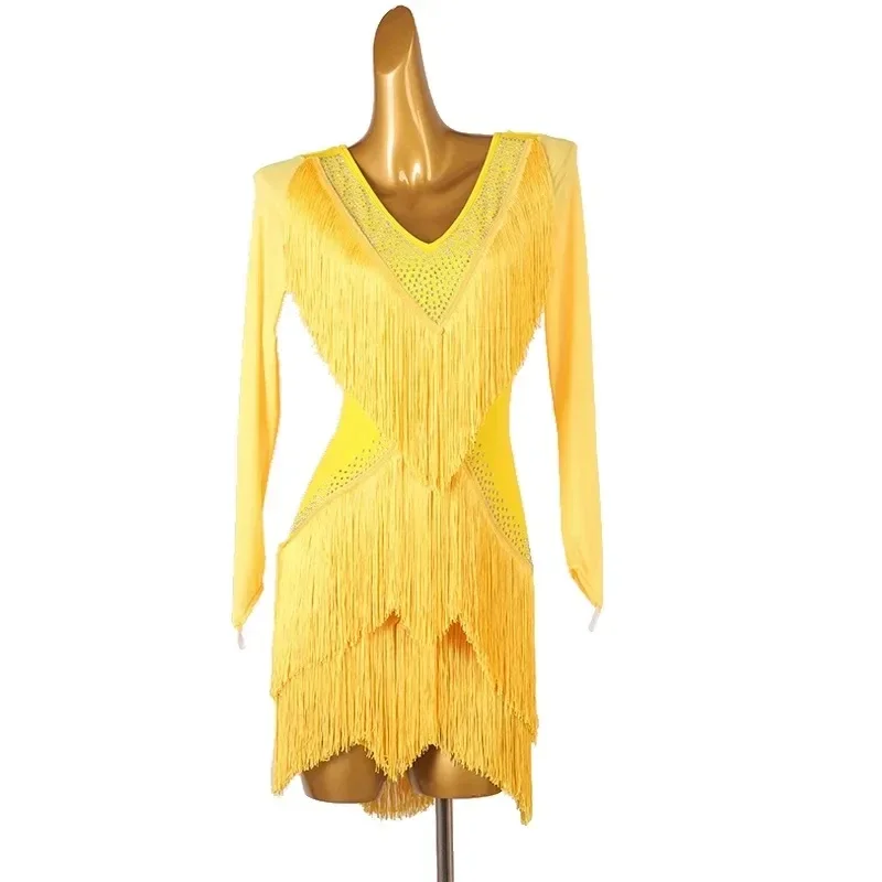 Vestido de dança latina feminino, roupa de competição, traje esportivo, saia, dancewear, salão de baile, meninas, roupas de palco, terno novo, 2024