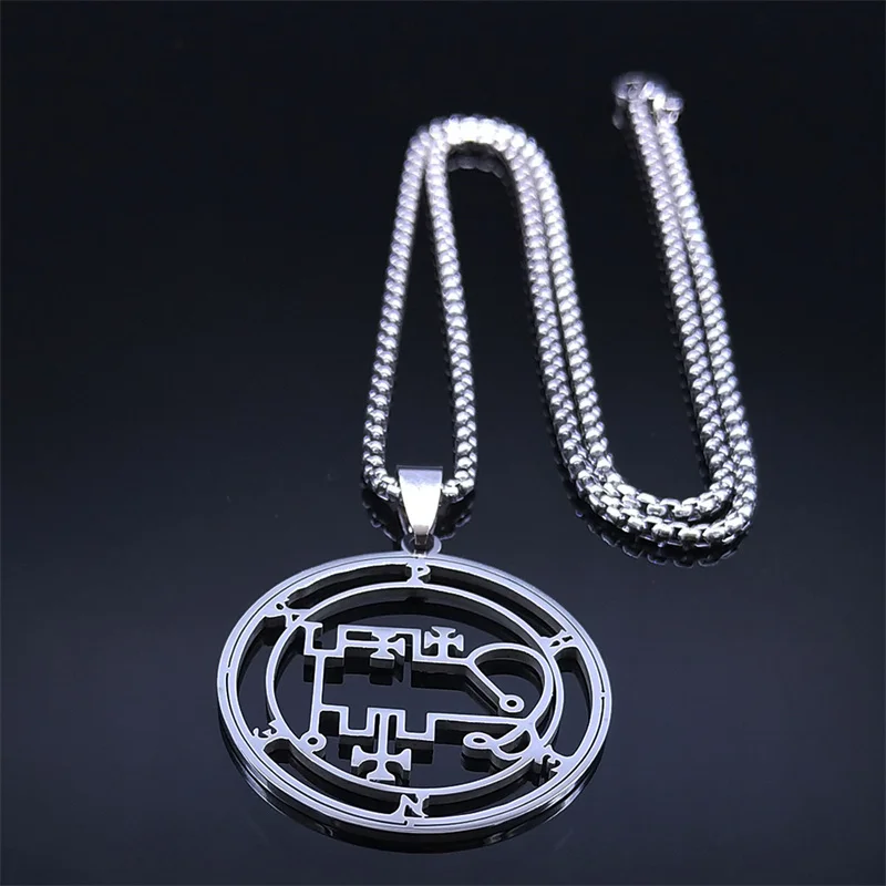 PHENEX Demons of Goetia Sigils Necklace Women Men Gothic Stainless Steel Hollow Silver Color Pendant Necklaces Jewelry N8047S03