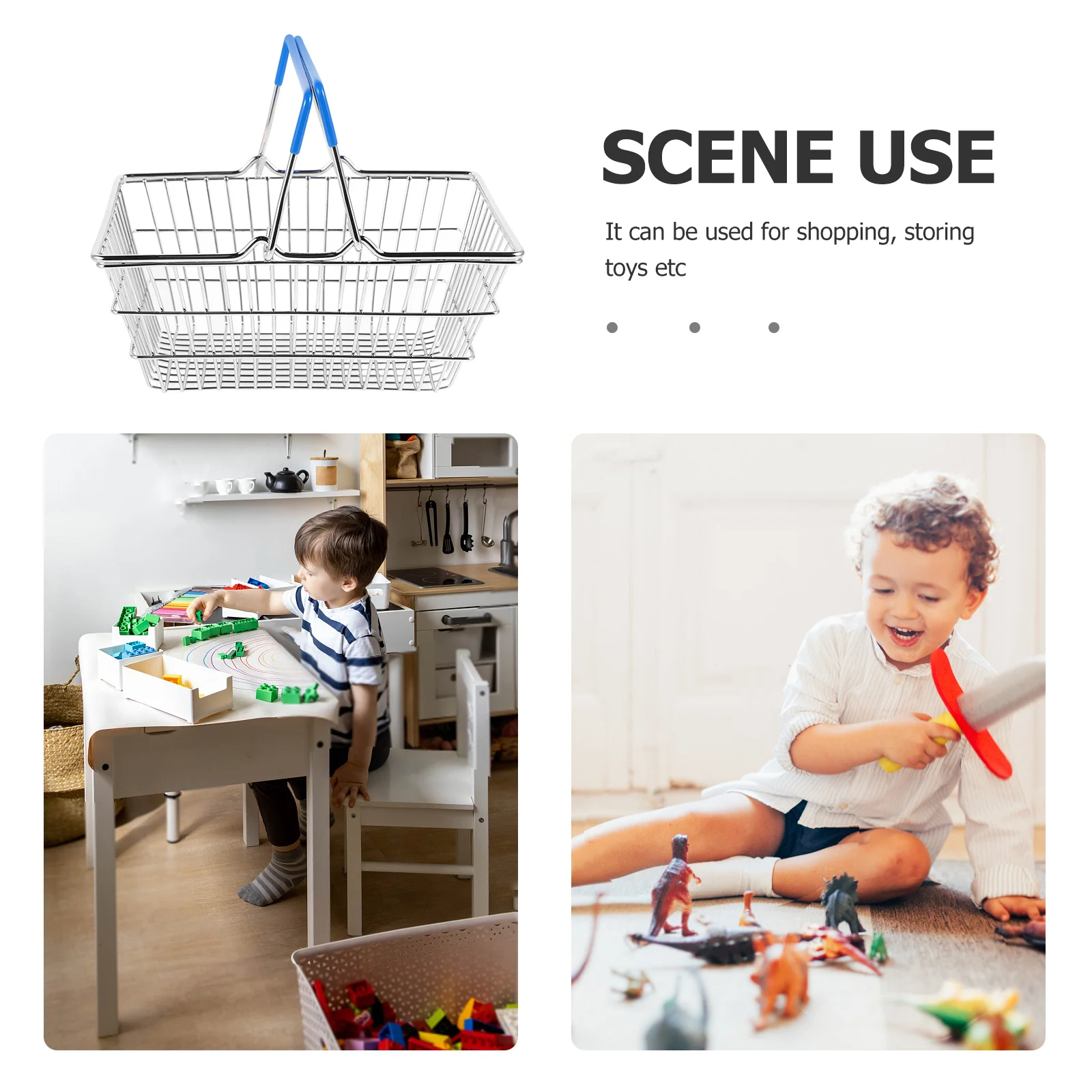 سلة تخزين سلكية معدنية صغيرة للتسوق للأطفال أشتات عناصر صغيرة منظم سطح المكتب لعب سلة البقالة ديكورات المنزل #2