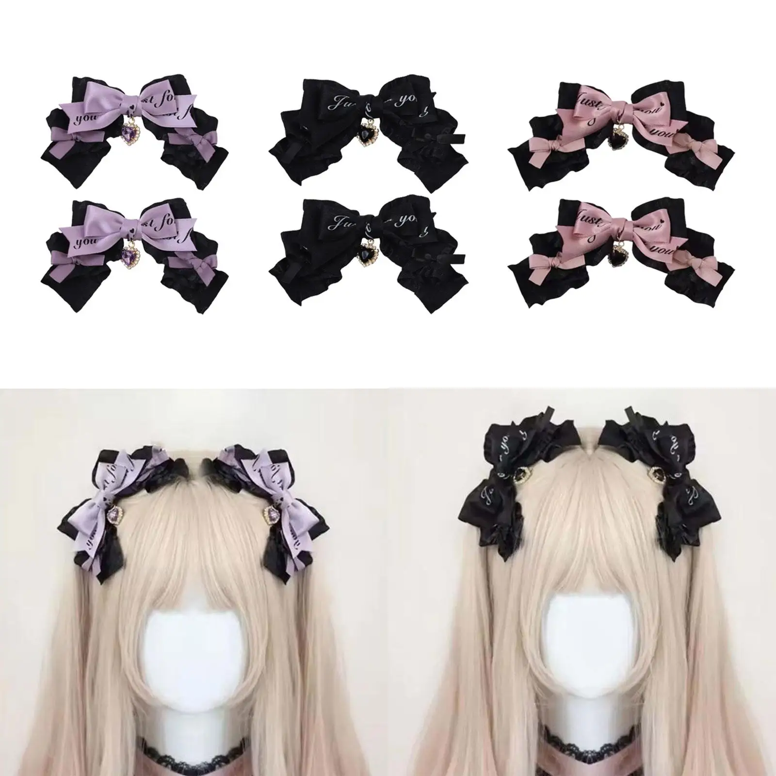 

2Pcs Lolita Bow Hair Clips Cosplay Gothic Cute Headpiece Hairclip Cool Double Ponytail Clip Bow Hair Decoration Bowknot Hairpins
