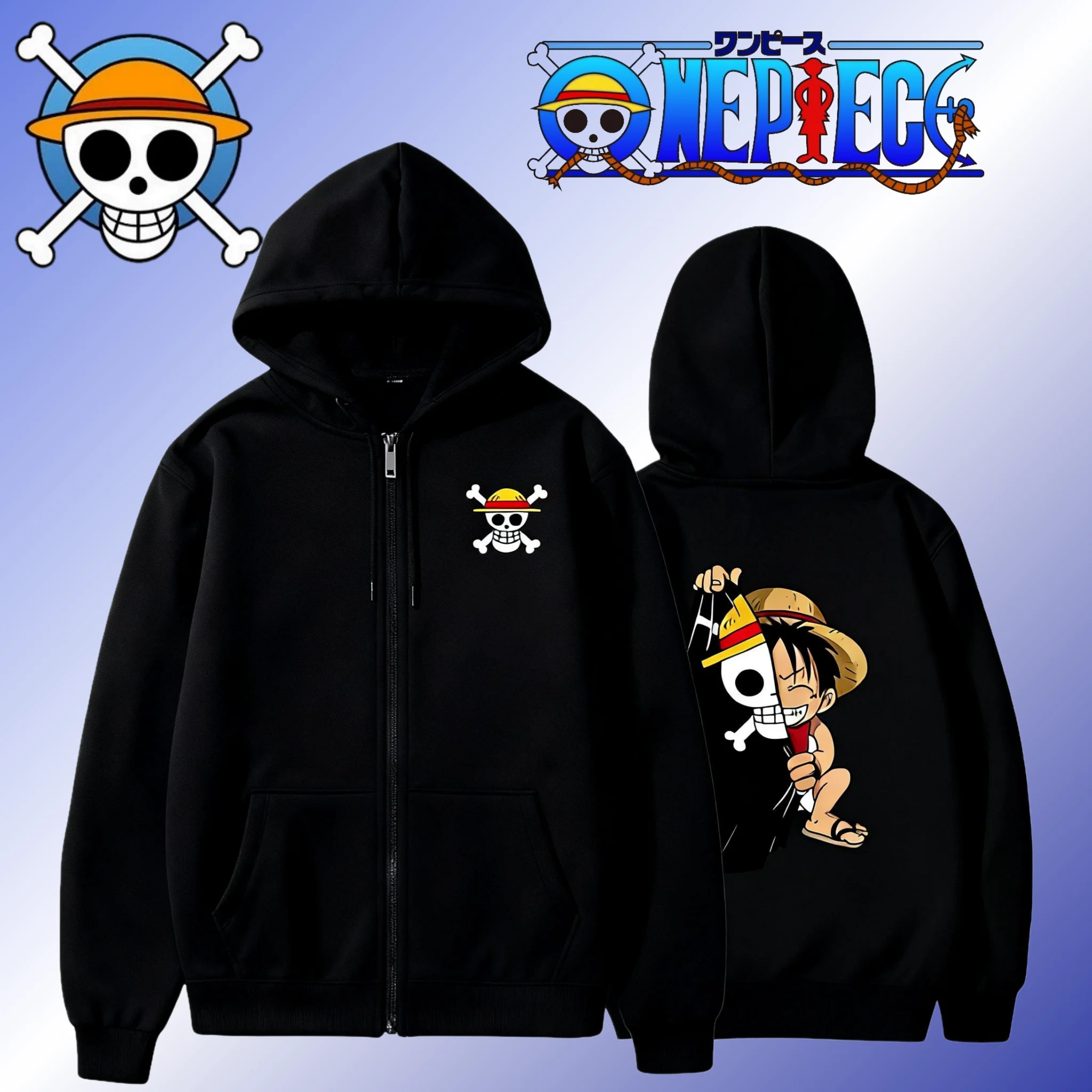 

One Piece Luffy Hooded Zip-up Sweatshirt 2025 Spring Autumn Casual Top Anime Graphic Print Long Sleeves Jacket Streetwear Unisex