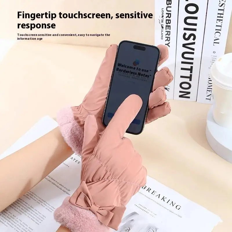 قفازات التزلج النساء الشتاء الصوف سميكة الدافئة أفخم القطن مقاوم للماء قفازات شاشة اللمس لركوب الخيل في الهواء الطلق تسلق الجبال