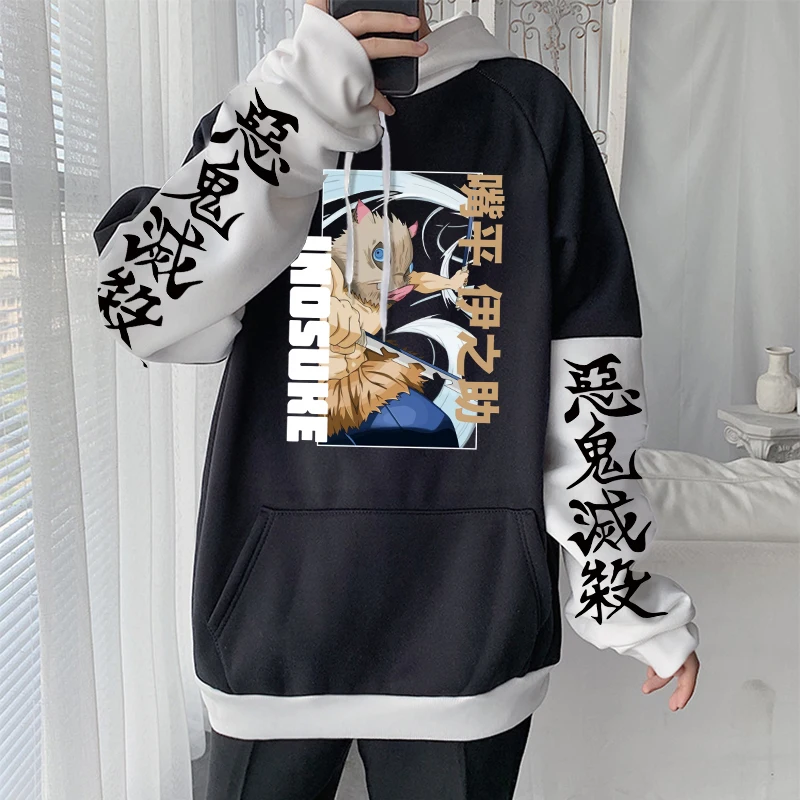 Demon Slayer Anime Harajuku Men Women Patchwork Winter Hoodies Kimetsu no Yaiba Cool Inosuke Hashibira Plus Size Sweatshirts