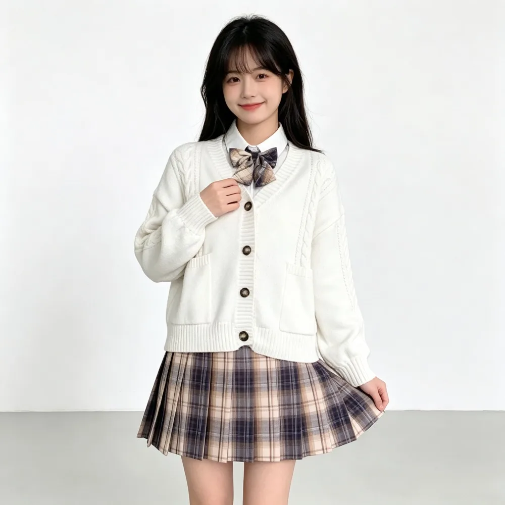 school-uniform-back-to-school-autumn-winter-lazy-jk-knit-cardigan-loose-college-plaid-skirt-set-for-campus-daily-class