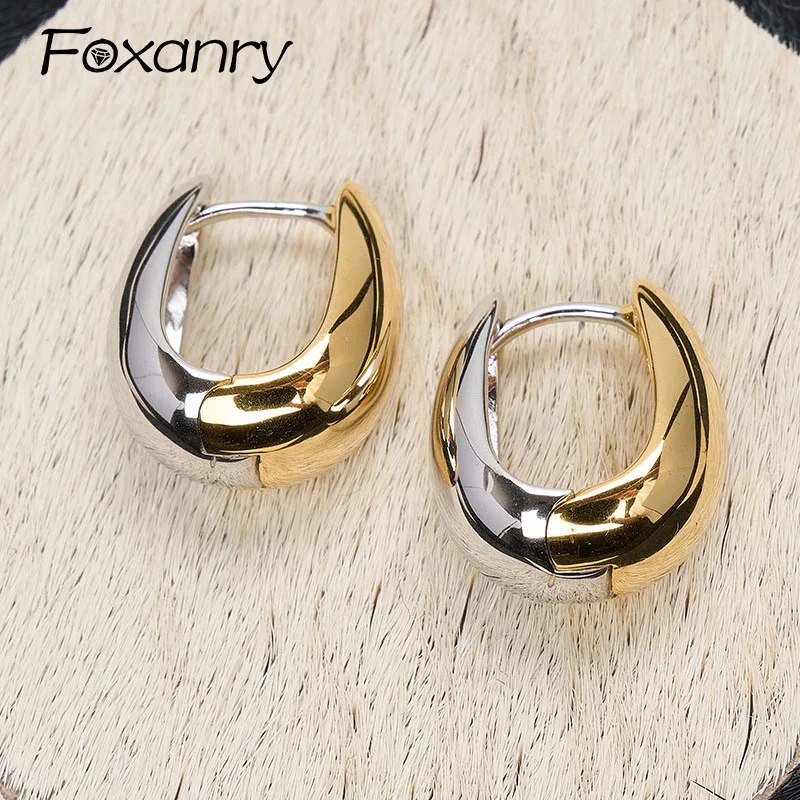 Foxanry Non-fading Gold Color Hoop Earrings for Women Couples Korean Cute Fashion Simple Geometric Handmade Party Jewelry Gifts