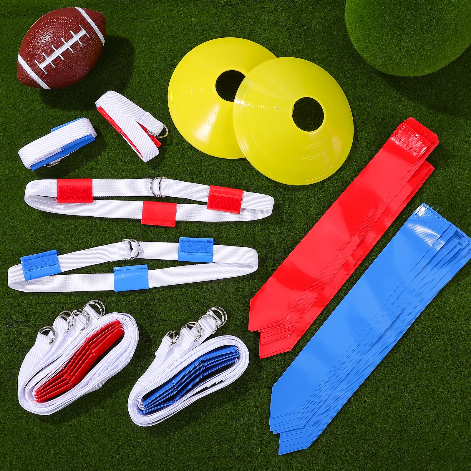 

16 pcs Football Flags Set Rugby Training Kit Adjustable Belts With Drawstring Bag Durable Equipment For Kids Adults Beginners