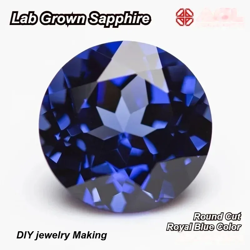 Lab Grown Sapphire Royal Blue Color Round Cut DIY Ring Necklace Earrings Main Materials Selectable Certificate