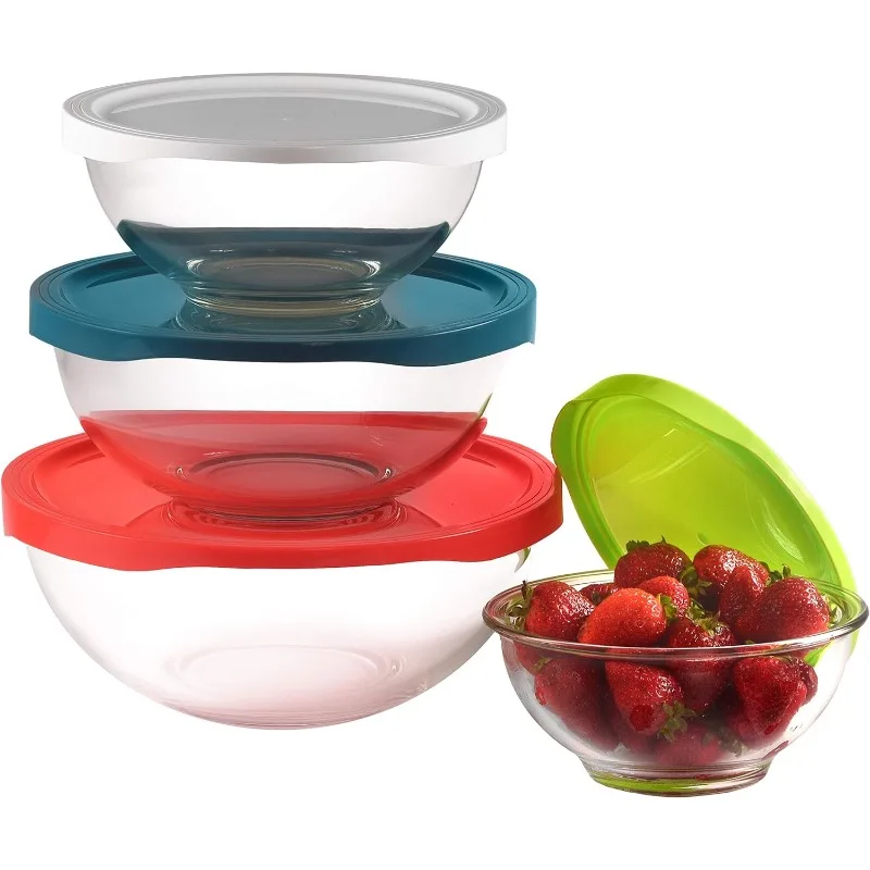 

8-Piece Glass Nesting Mixing Bowl Set with BPA-Free Airtight Lids | 4 Glass Bowls + 4 Lids | Microwave-Safe Bowls