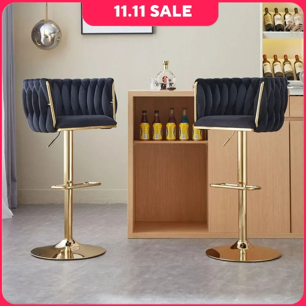 

Velvet Café Chairs Set of 4, Swivel Counter Height with Woven Back, Gold Kitchen Bar Stools for Kitchen Island, Café Chairs