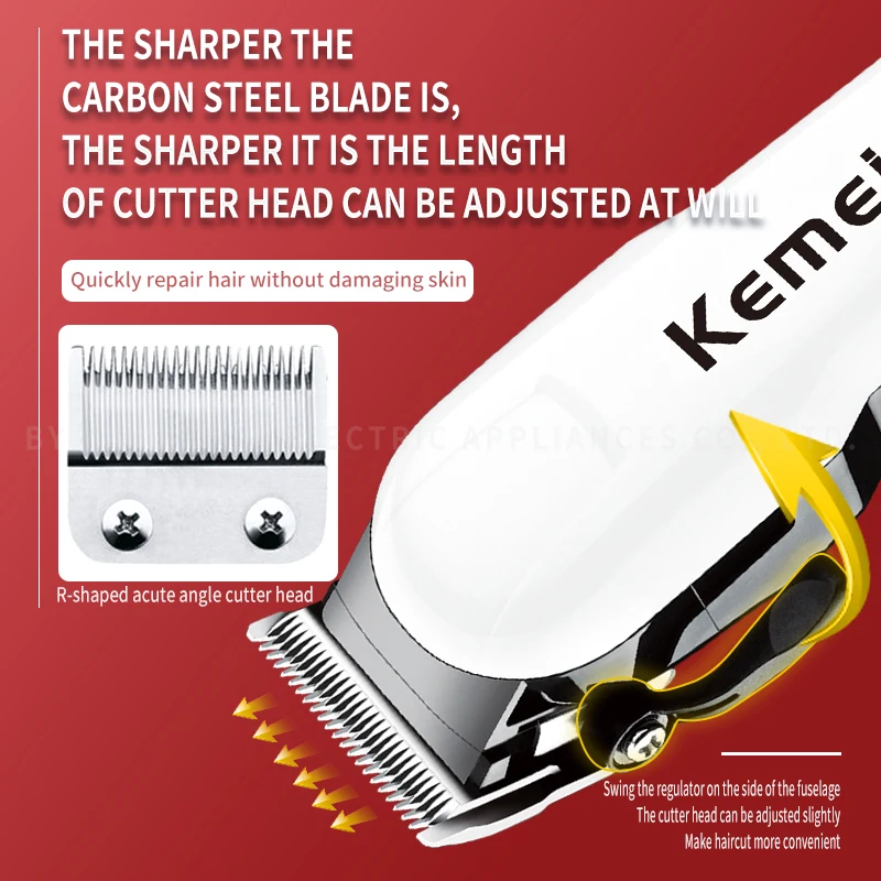 Kemei Professional Hair Clipper Adjustable Hair Trimmer For Men Eelectric Powerful Beard Rechargeable Hair Cut Barber Machine