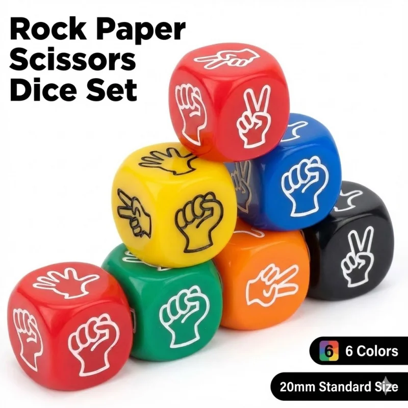 

Rock Paper Scissors Dice Set, 6pcs Game Dice With 6 Sides 6 Colors, 20mm Decision Dice For Adults, Kids And Family Party Games