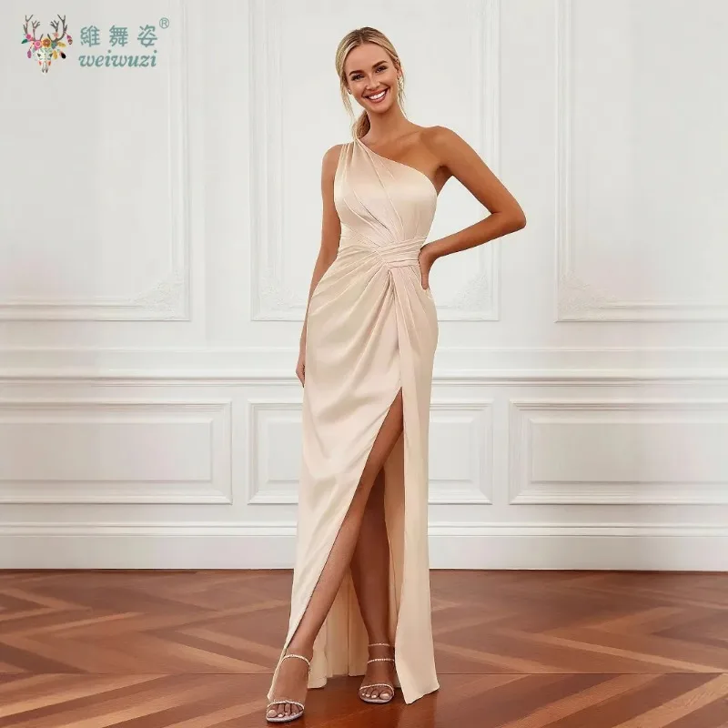 

Сексуальное плиссированное платье на одно плечо с высоким разрезом, элегантное вечернее платье с открытой спиной и высокой талией, свадебное платье подружки невесты, костюм хозяина