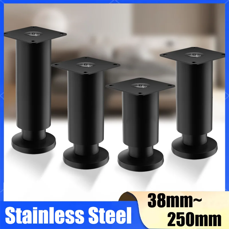 1Pcs Adjustable Black Stainless Steel Furniture Legs 38mm~250mm, For Cabinet Table Sofa