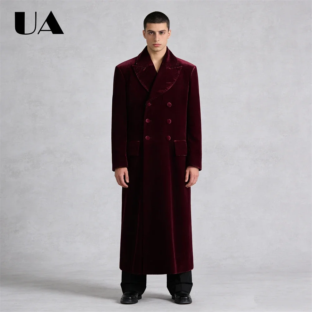 

ULBYANRY Extra Length Men's Velvet Suit Coat Double Breasted Long Coat Autumn Formal Prom Pageant Suit Jacket