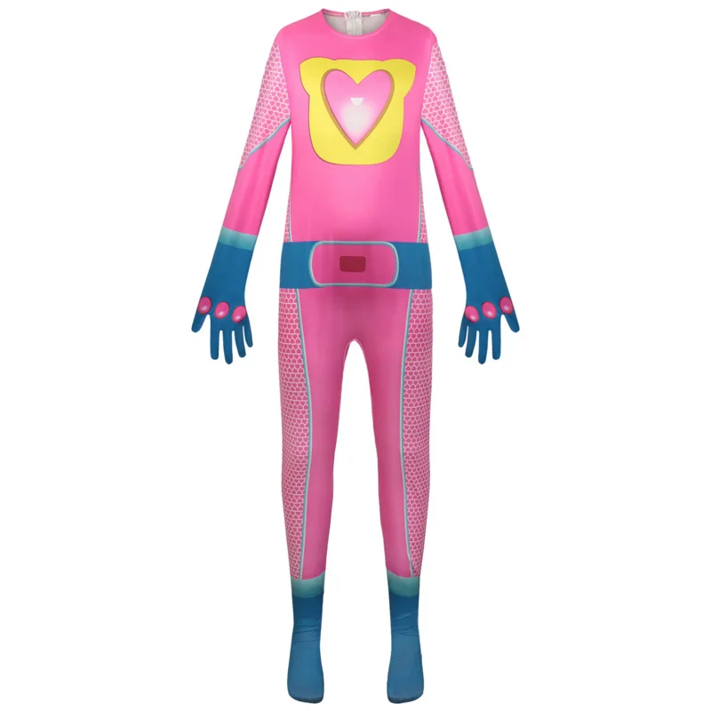 Anime Super Kitties Cosplay Costume Pink Jumpsuits Mask Accessories Outfits Fantasia Boy Girl Halloween Stage Performance Suit