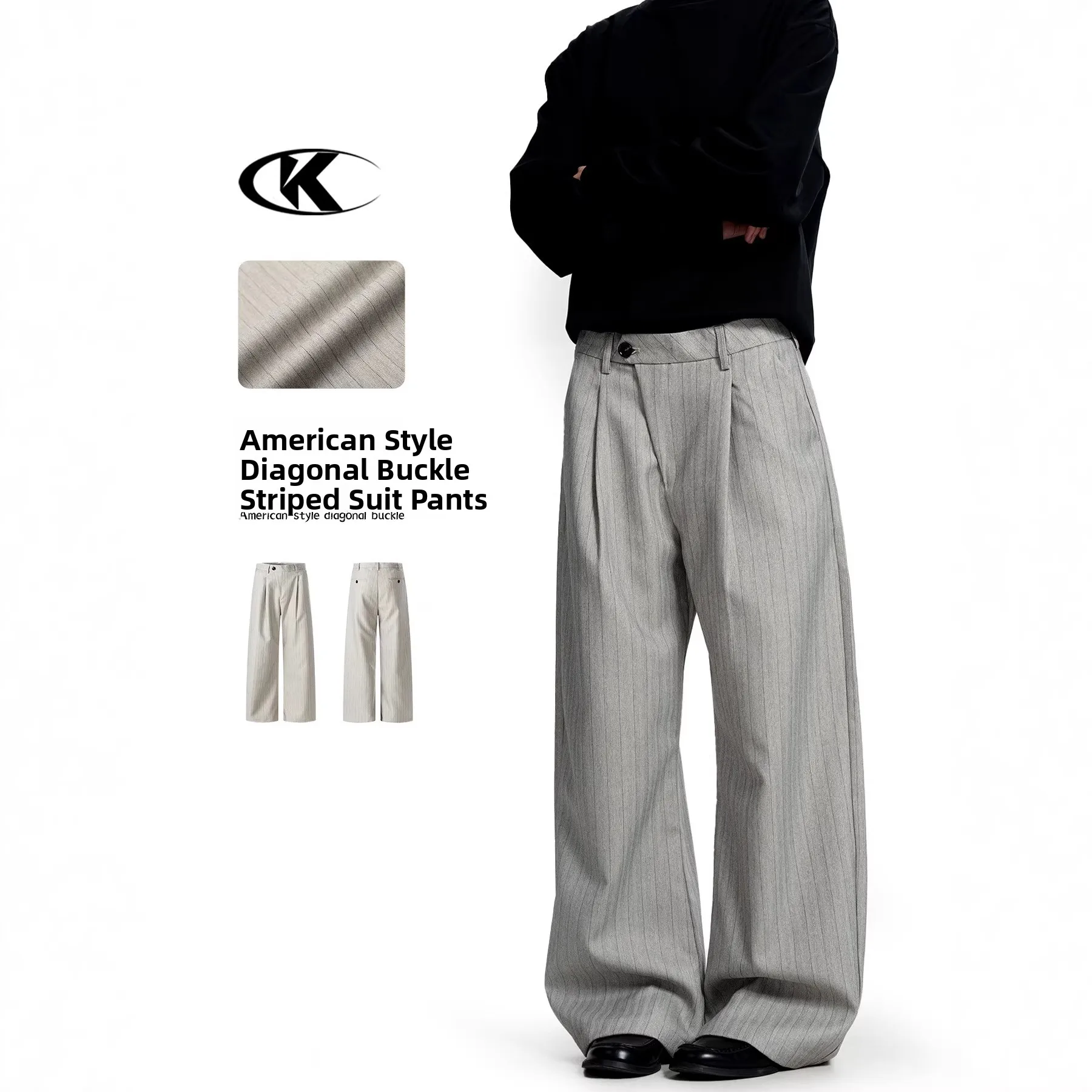 

American Retro Casual Wide Leg Pants Men's Women's Cross Bule Design Loose Drape Stripe Pants Busin Casual Sle