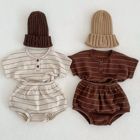2024 Summer Lining Baby Clothing Set Striped Tee and Bloomer 2 Pcs Boy Clothes Suit Outfits nfant Cute Pure Clothing Set