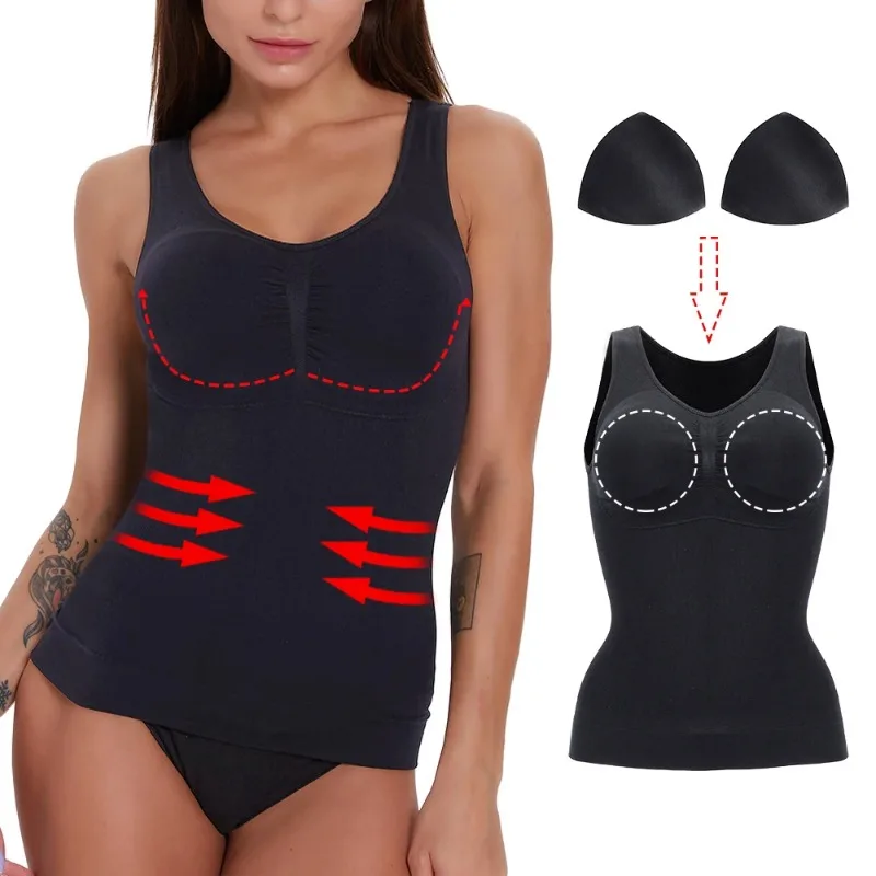 Vrouwen Naadloze Tank Top Body Shaper Met Pads Afslanken Ondergoed Met Verwijderbare Pad Voor Casual Dragen Shapewear