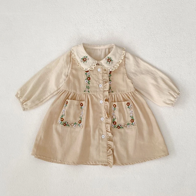 Autumn new style 0-3 years old baby clothing baby girl exquisite embroidered doll collar long-sleeved top + vest skirt