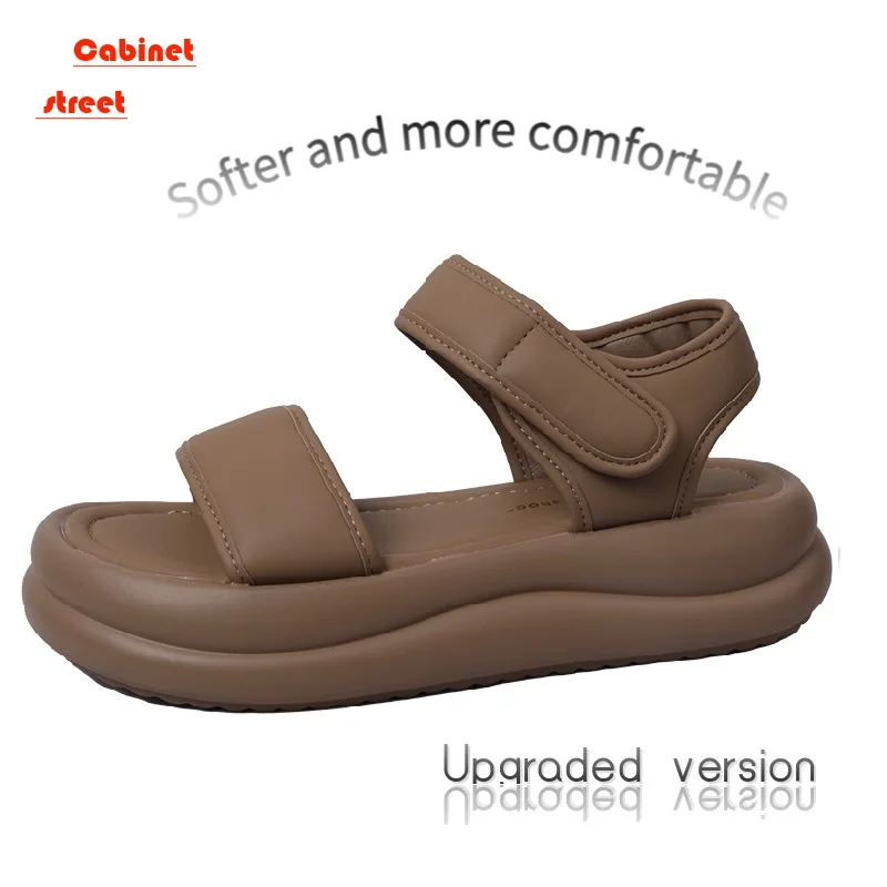 

2024 New Flat Platform Sandals Women Summer Wear Thick Soles Soft Soles Velcro Roman Casual Sports Beach Simple Ladies Shoes