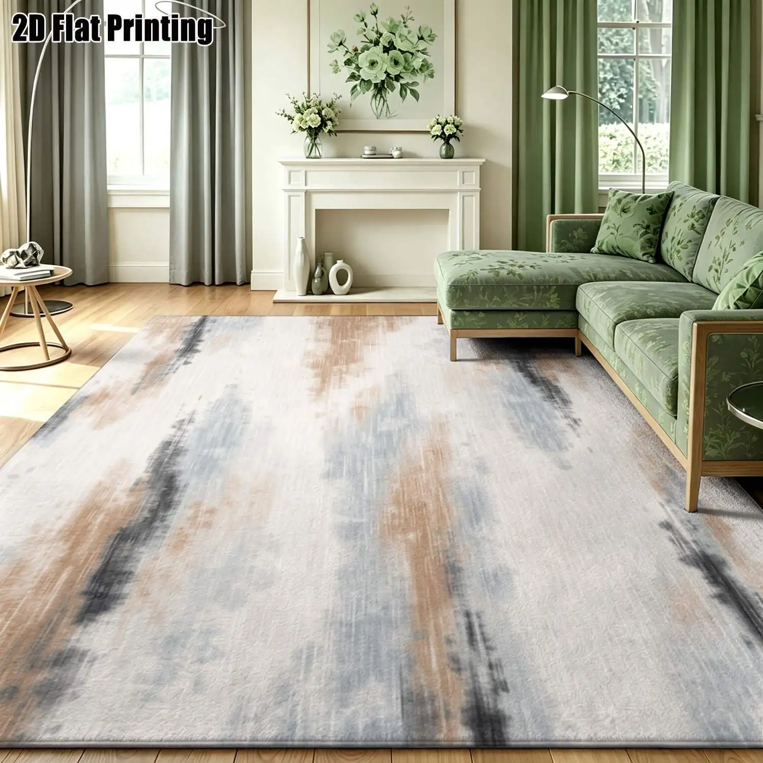 1Pc 2D Printed Nordic Abstract Art Carpet, Blue & Brown, Machine Washable, Multi-Use for Home Decor, Multiple Sizes