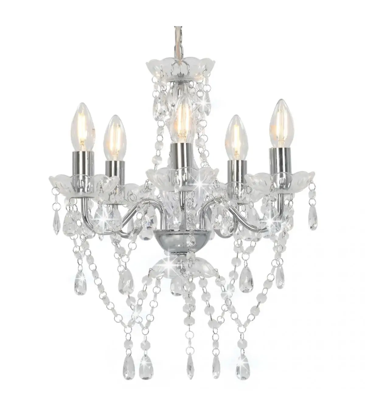 5xE14 round silver crystal beaded chandelier lamps