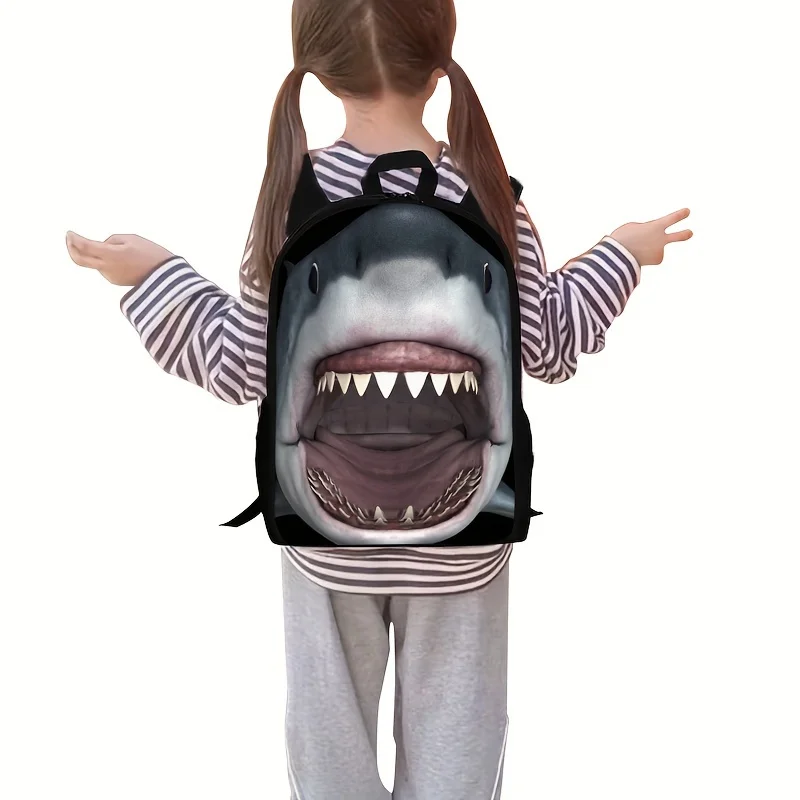 

Shark pattern 3D printed student schoolbag set, including pencil case, animal backpack, 17-inch unisex shoulder bag