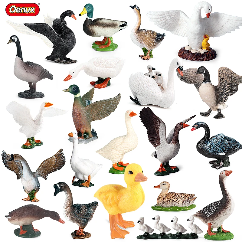 Oenux Poultry Model Simulation Goose Swan Gaggle Duck Flock Action Figures Farm Animals Figurine Miniature Education Kids Toy