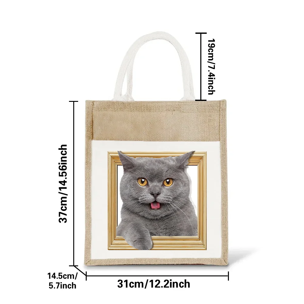 New Jute Imitation Linen Bag White Shopping Bags Environmentally Friendly Animal Series Printing Pattern Linen Shoulder Bag