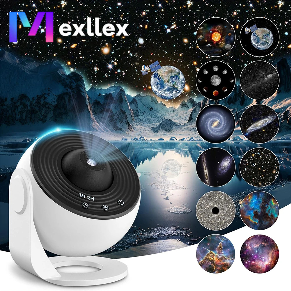Mexllex HD Starry Sky Globe Galaxy projekcja lampka nocna, biała planetarium lampa LED do sypialni świąteczny prezent urodzinowy