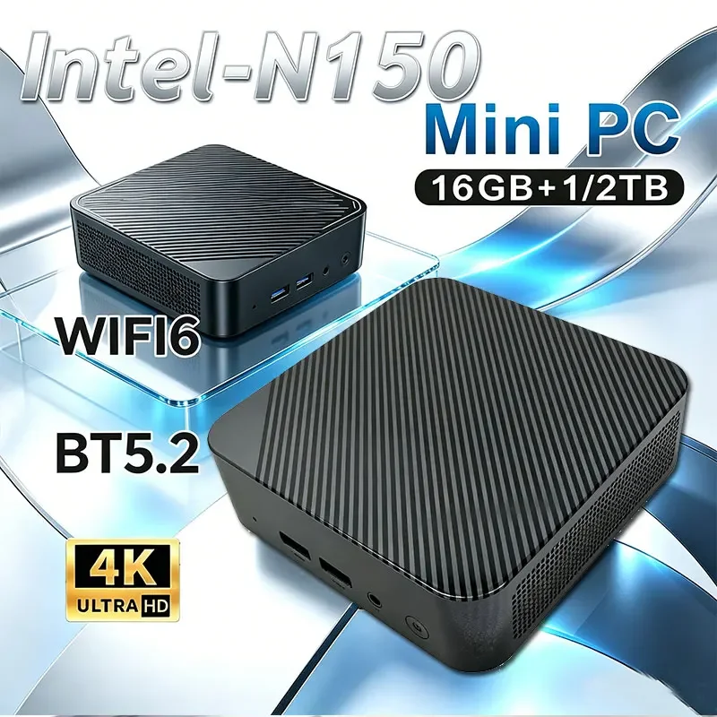 New Mini PC Computer Intel Core N150 PC Gaming Computer 8/16GB RAM 1TB 2TB M.2 SSD WiFi 6 BT5.2 4K HD Portable Desktop Pc