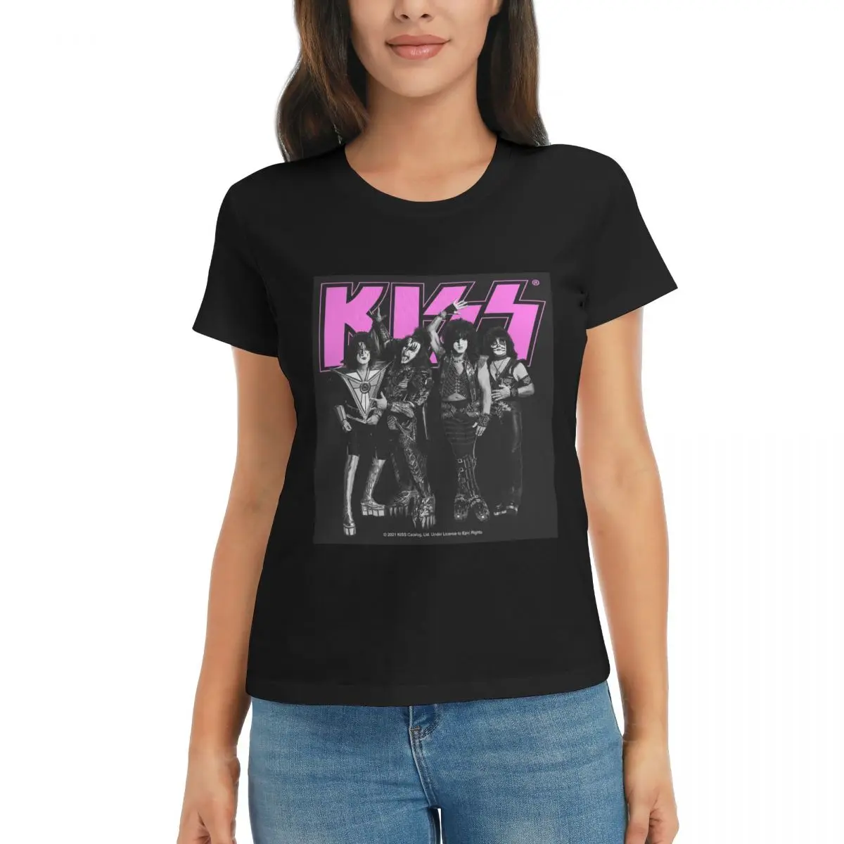 Camiseta feminina beijo rock band retor verão manga curta camisetas em torno do pescoço algodão t camisas roupas topos streetwear