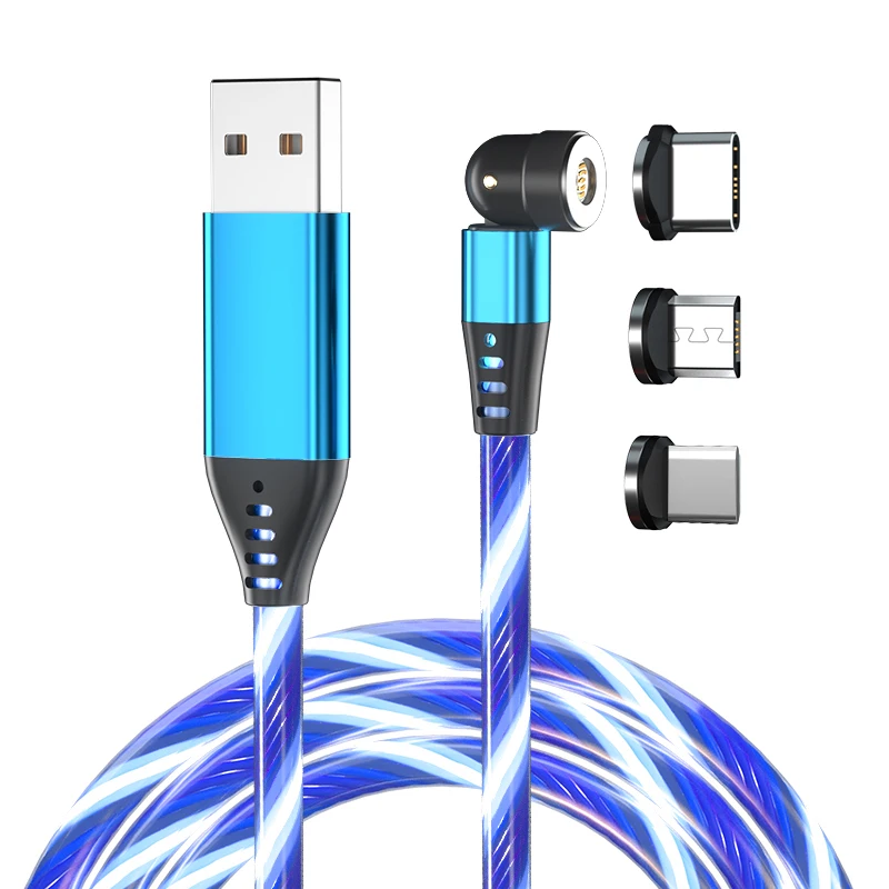 

LED Flowing Light Cable 3A Fast Charging 540 Degrees Rotate Magnetic Cable 3in1 Micro USB C iPhone Cable for iPhone Samsung